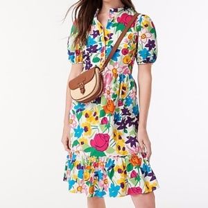 NWOT J. Crew Puff-Sleeve Dress Vibrant Garden Print